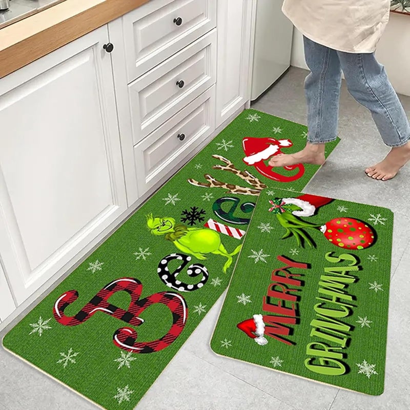 WDEHPBZ Christmas Kitchen Rugs Set of 2 Christmas Decoration, Winter Home Decor Low Christmas Kitchen Mat Non Skid Washable Profile Kitchen Rugs for Floor(16x47&16"x24") - Image 2